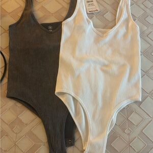 Aura Womens Ribbed Bodysuit Set - Black and White